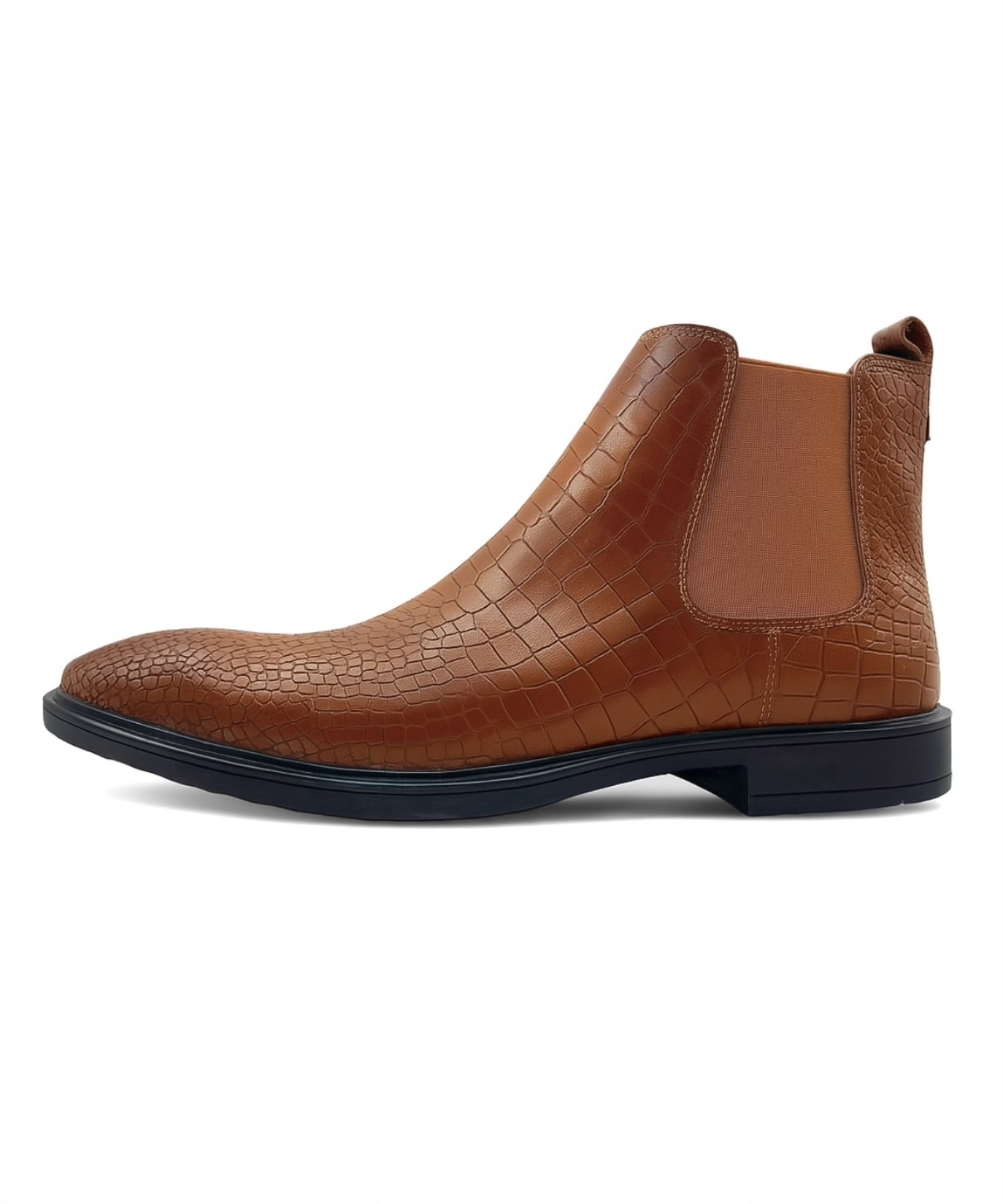 نیم‌بوت مردانه ونتو مدل چلسی جنس چرم کرکودیلی عسلی