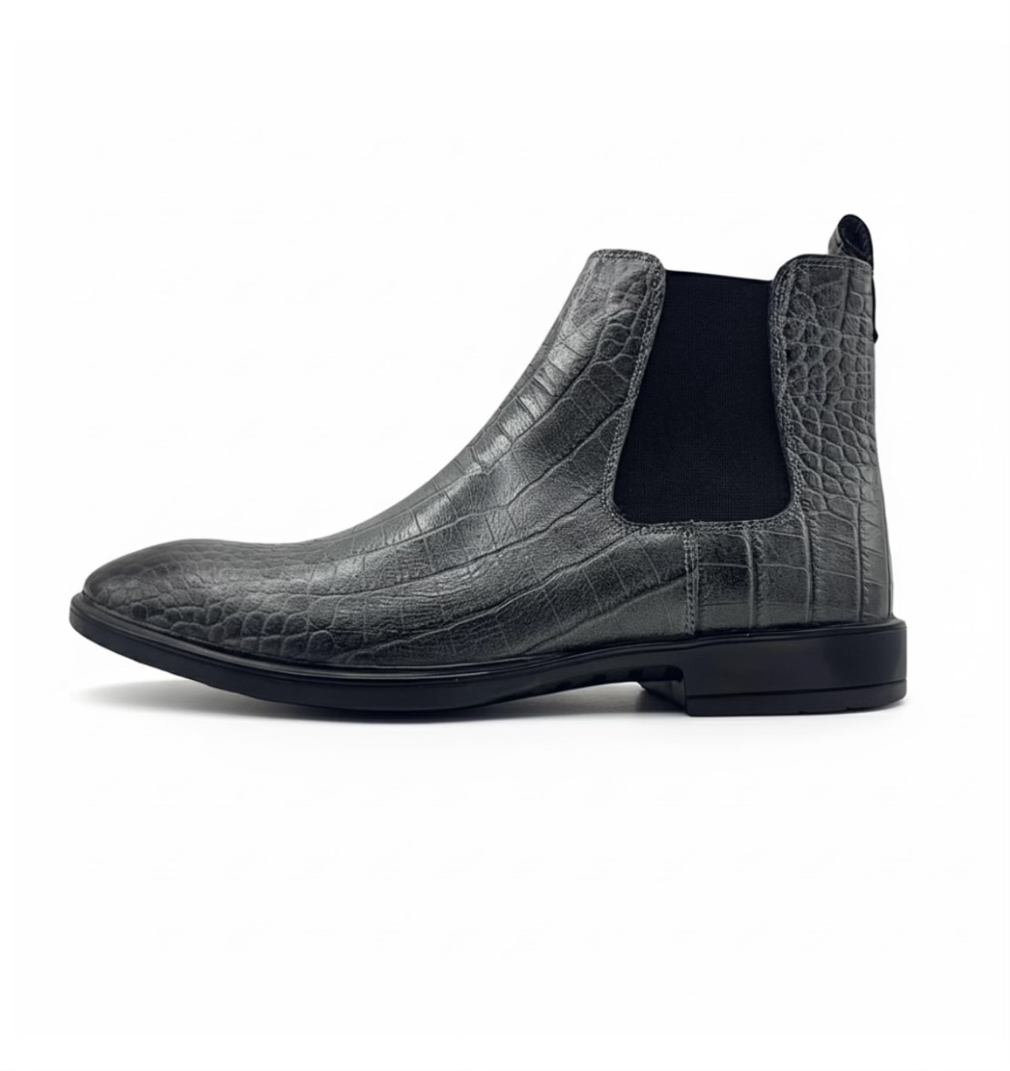 نیم‌بوت مردانه ونتو مدل چلسی جنس چرم کرکودیلی طوسی