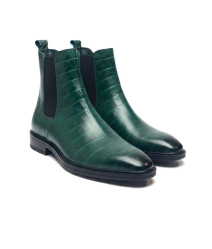 بوت چلسی چرم کرکودیلی رنگ زیتونی